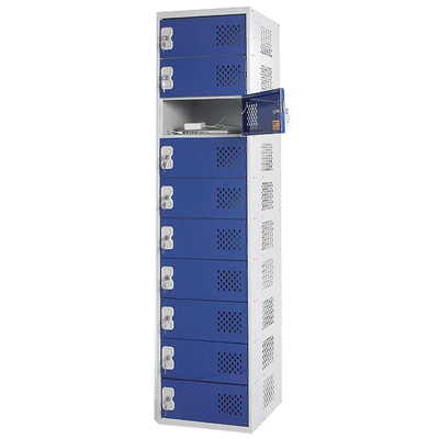 RS PRO 10 Door Vented Mild Steel Blue Laptop Charging Locker, 1800 mm x 450 mm x 450mm