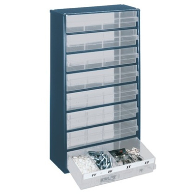 Raaco 8 Drawer Storage Unit, Steel, 552mm x 306mm x 150mm, Blue