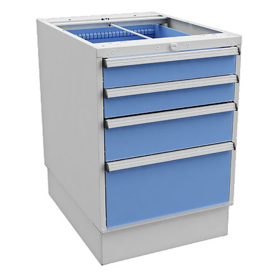 Treston 4 Drawer Unit, Steel, 800mm x 550mm x 715mm, Blue, Grey