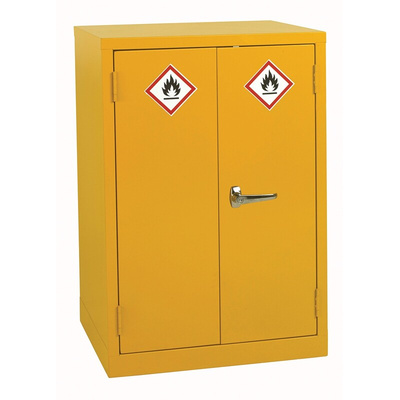 RS PRO Yellow Steel Lockable 2 Door Hazardous Substance Cabinet, 900mm x 600mm x 500mm