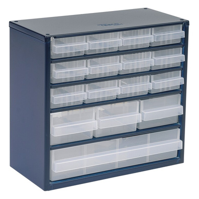 Raaco 16 Drawer Storage Unit, Steel, 282mm x 306mm x 150mm, Blue