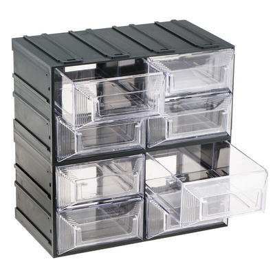 RS PRO 8 Drawer Storage Unit, Plastic, 208mm x 208mm x 132mm, Transparent