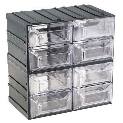 RS PRO 8 Drawer Storage Unit, Plastic, 208mm x 208mm x 132mm, Transparent
