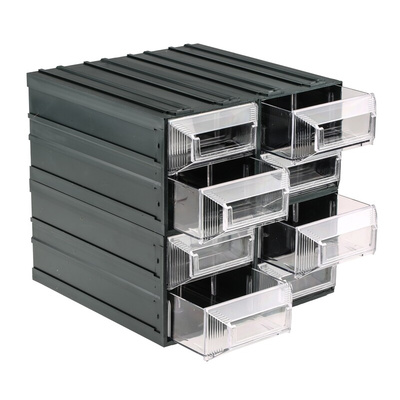 RS PRO 8 Drawer Storage Unit, Plastic, 208mm x 208mm x 222mm, Transparent