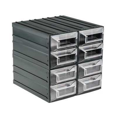 RS PRO 8 Drawer Storage Unit, Plastic, 208mm x 208mm x 222mm, Transparent