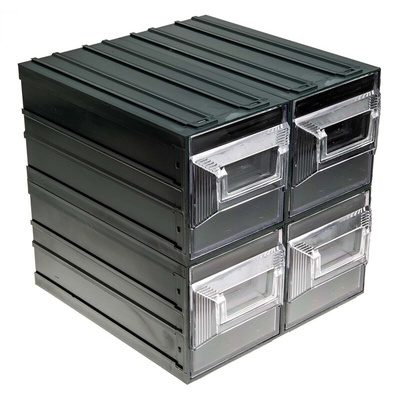 RS PRO 4 Drawer Storage Unit, Plastic, 208mm x 208mm x 222mm, Transparent