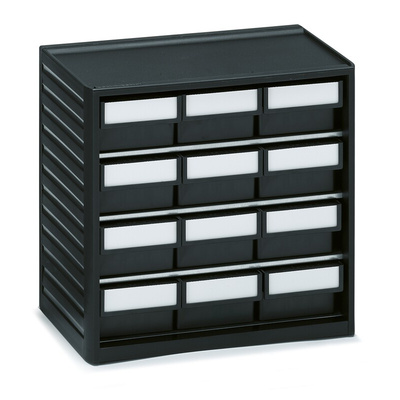 Treston 12 Drawer Storage Unit, PP, 290mm x 310mm x 180mm, Black