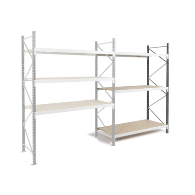 Manorga RAL 7035 Light Grey 3 Shelf Chipboard, Galvanised Steel Modular Shelving Extension Bay, 2000mm x 1800mm, 800mm,