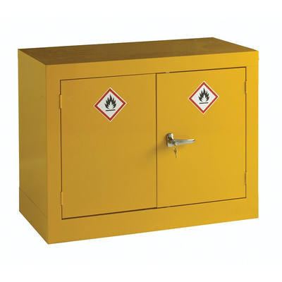 RS PRO Yellow Steel Lockable 2 Door Hazardous Substance Cabinet, 712mm x 915mm x 459mm