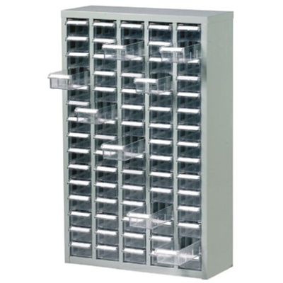 RS PRO 75 Drawer Storage Unit, Steel, 937mm x 586mm x 222mm, Grey