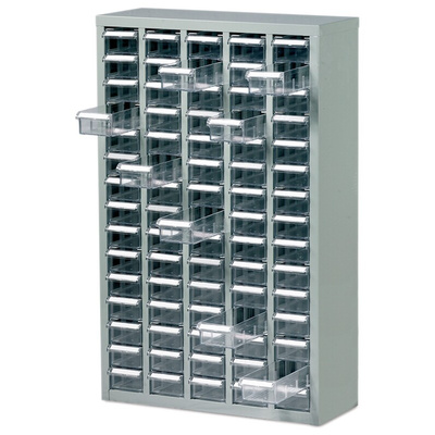 RS PRO 75 Drawer Storage Unit, Steel, 937mm x 586mm x 222mm, Grey