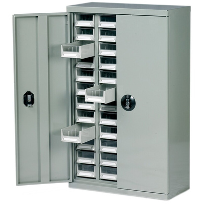 RS PRO 48 Drawer Unit, Steel, 970mm x 586mm x 270mm, Grey
