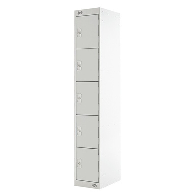 RS PRO 5 Door Steel Light Grey Storage Locker, 1800 mm x 300 mm x 300mm