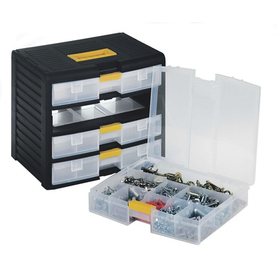 RS PRO 4 Drawer Storage Unit, PP, 334mm x 391mm x 290mm, Black