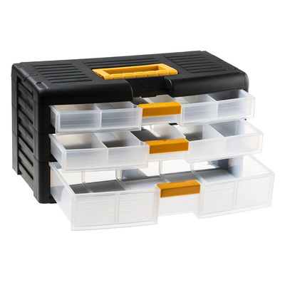 RS PRO 3 Drawer Storage Unit, PP, 203mm x 391mm x 197mm, Black
