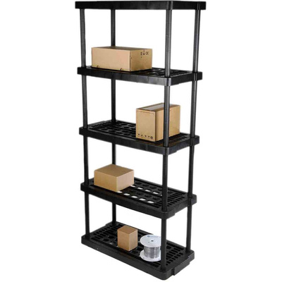 RS PRO Black 5 Shelf PP Shelving Unit, 1760mm x 790mm, 390mm, 40kg Load