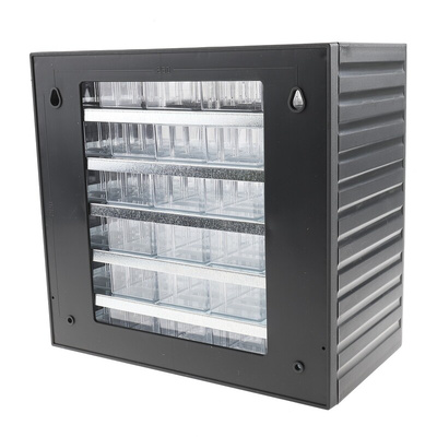 RS PRO 30 Drawer Storage Unit, PP, 290mm x 310mm x 180mm, Grey