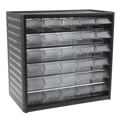 RS PRO 30 Drawer Storage Unit, PP, 290mm x 310mm x 180mm, Grey