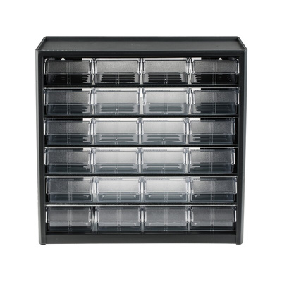 RS PRO 24 Drawer Storage Unit, PP, 290mm x 310mm x 180mm, Grey