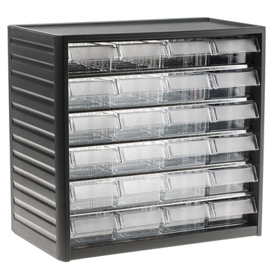 RS PRO 24 Drawer Storage Unit, PP, 290mm x 310mm x 180mm, Grey