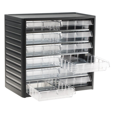 RS PRO 12 Drawer Storage Unit, PP, 290mm x 310mm x 180mm, Grey