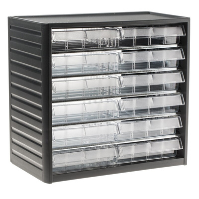 RS PRO 12 Drawer Storage Unit, PP, 290mm x 310mm x 180mm, Grey
