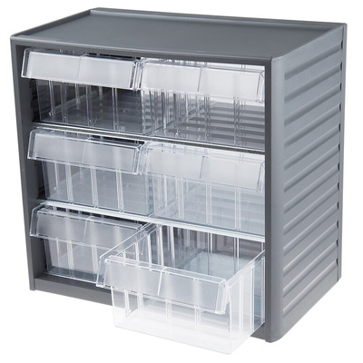 RS PRO 6 Drawer Storage Unit, PP, 290mm x 310mm x 180mm, Grey