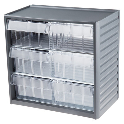 RS PRO 6 Drawer Storage Unit, PP, 290mm x 310mm x 180mm, Grey