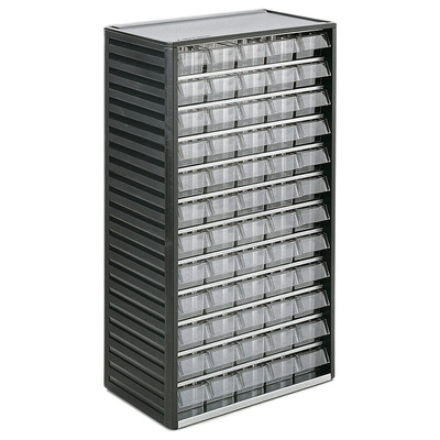 RS PRO 60 Drawer Storage Unit, PP, 550mm x 310mm x 180mm, Grey