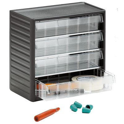 RS PRO 4 Drawer Storage Unit, PP, 290mm x 310mm x 180mm, Grey
