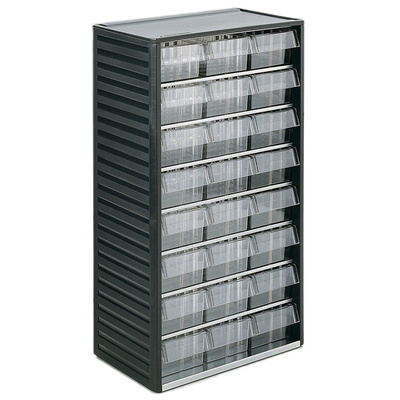 RS PRO 24 Drawer Storage Unit, PP, 550mm x 310mm x 180mm, Grey