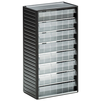 RS PRO 8 Drawer Storage Unit, PP, 550mm x 310mm x 180mm, Grey