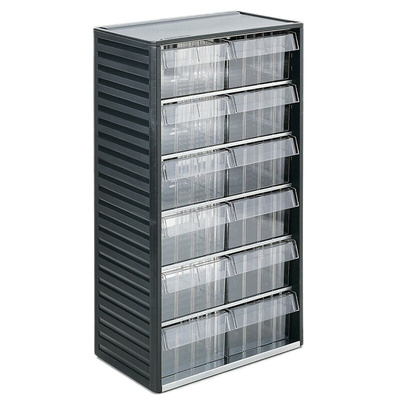 RS PRO 12 Drawer Storage Unit, PP, 550mm x 310mm x 180mm, Grey