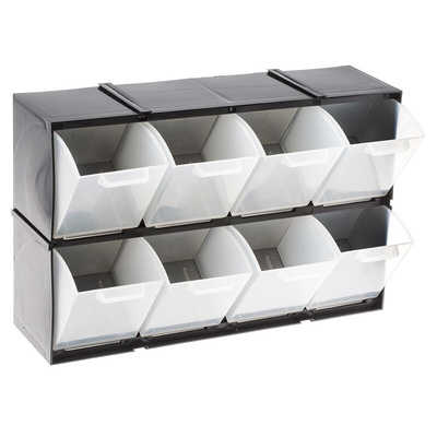 RS PRO 8 Drawer Storage Unit, Plastic, 208mm x 325mm x 90mm, Black