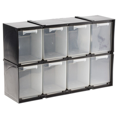 RS PRO 8 Drawer Storage Unit, Plastic, 208mm x 325mm x 90mm, Black