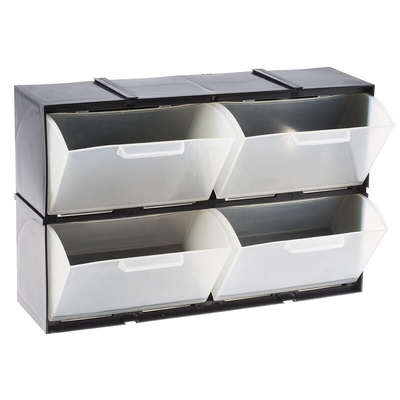 RS PRO 4 Drawer Storage Unit, Plastic, 208mm x 325mm x 90mm, Black