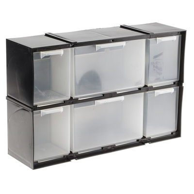 RS PRO 6 Drawer Storage Unit, Plastic, 208mm x 325mm x 90mm, Black