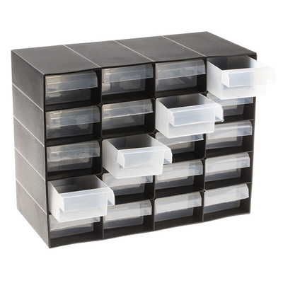 RS PRO 20 Drawer Unit, PP, 210mm x 270mm x 130mm, Black
