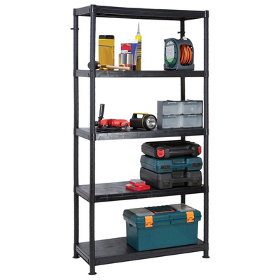 RS PRO Black 5 Shelf Shelving Unit, 1840mm x 900mm, 400mm, 50kg Load