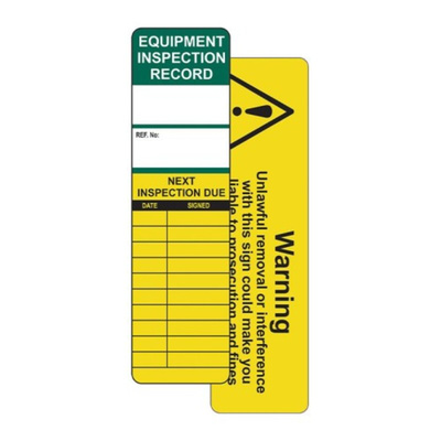 10Each 'Equipment Inspection Record' Lockout Tag