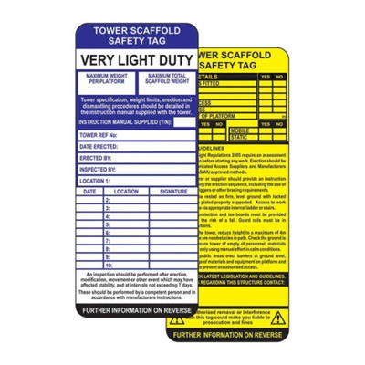 50Each 'Tower Scaffold Safety Tag' Lockout Tag