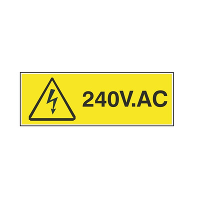 RS PRO Black/Yellow Vinyl Safety Labels, 240V AC-Text 20 mm x 60mm