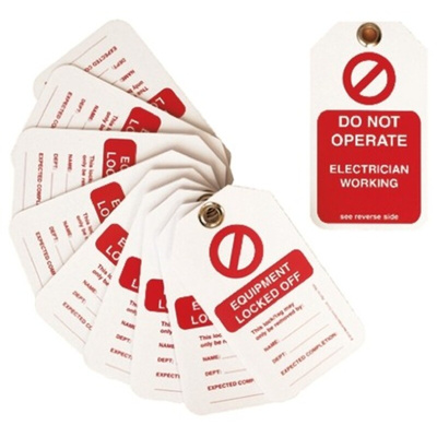 10 x 'Do Not Operate, Electrician Working, Equipment Locked Off' Lockout Tag