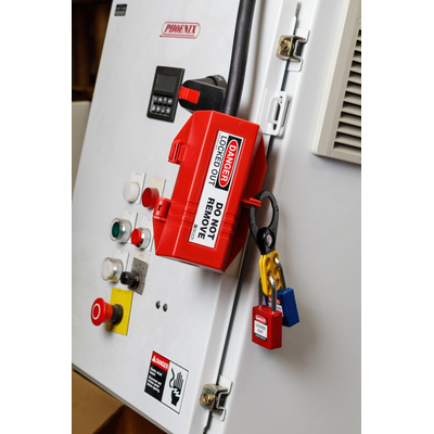 Brady Red 4-Lock PP Plug Lockout, 7mm Shackle