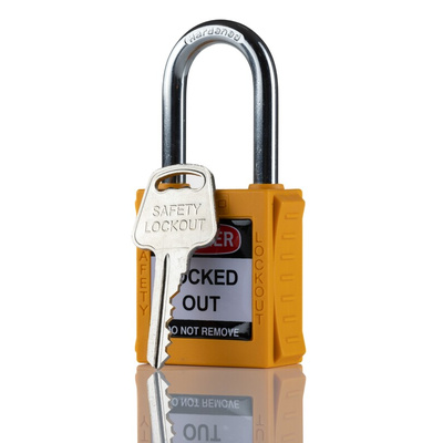 RS PRO Yellow 1-Lock Nylon, Steel Safety Lockout, 6.4mm Shackle