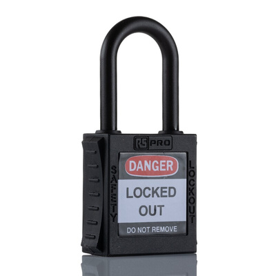 RS PRO Black 1-Lock Nylon Safety Lockout, 6.4mm Shackle