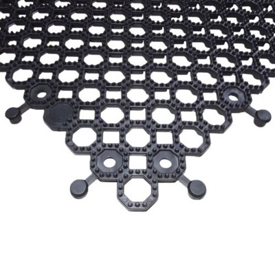 RS PRO Black Anti-slip Tile PVC Tile, Holes Finish 500mm x 500mm x 16mm