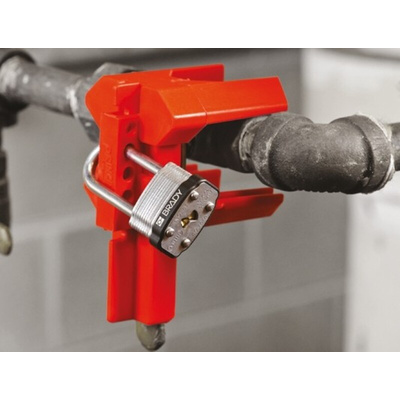 Brady Red 4-Lock PP Ball Valve Lockout, 7.24mm Shackle, 31.75mm Attachment