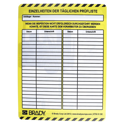 Brady Black on Blue, Green Safety Forklift Tag, German Language, 10 per Pack