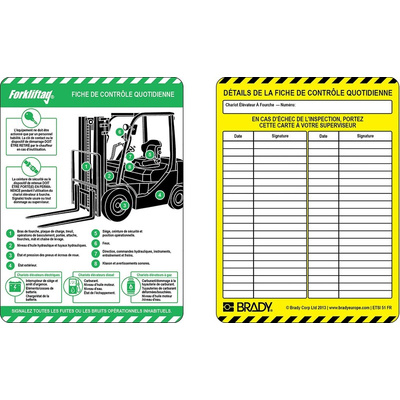 Brady Black on Blue, Green Safety Forklift Tag, French Language, 10 per Pack
